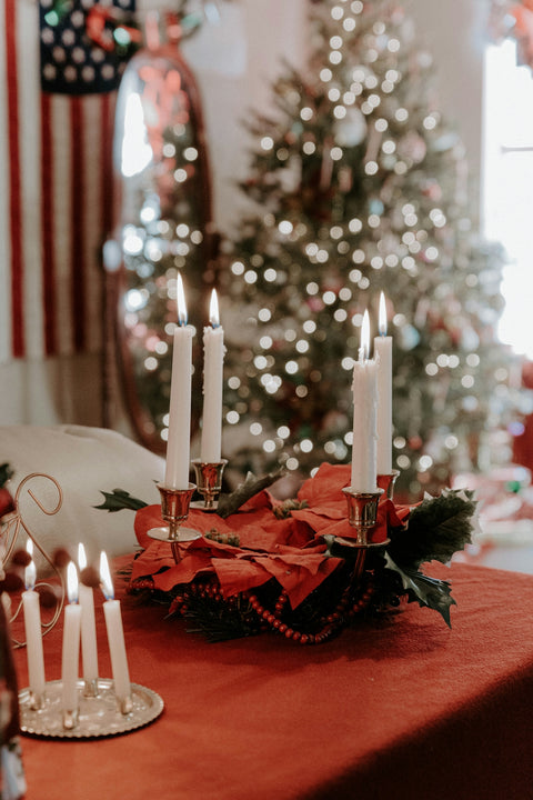 lighted candle on the table